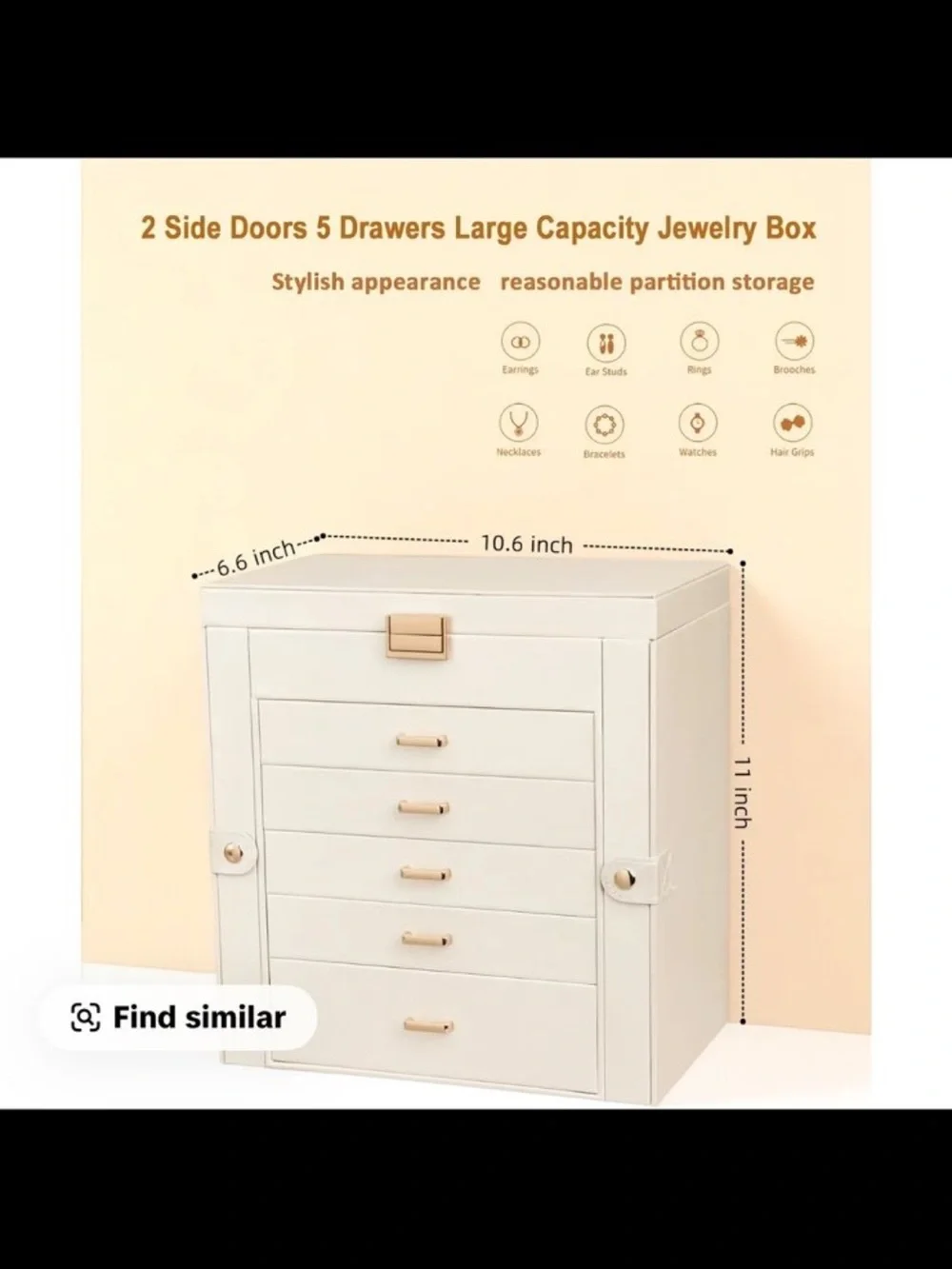 Cream Jewelry Organizer Box with Mirror - Multi-Drawer Home Storage